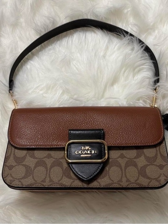 Coach Handbags - Coach Brown Signature Canvas & Leather Shoulder Bag with Black Strap